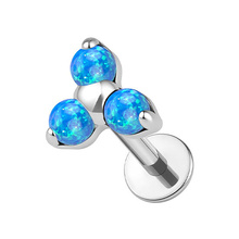 Titanium - Lab Created 4mm Sapphire Black Opal Trinity- Threadless 18G - 7mm Flatback Stud
