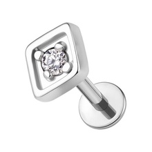 Titanium 4mm Premium Zirconia Diamond - Threadless 18G - 7mm Flatback Stud