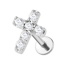 Titanium 5mm Premium Zirconia Cross - Threadless 18G - 7mm Flatback Stud