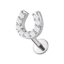 Titanium 6mm Premium Zirconia Horseshoe - Threadless 18G - 7mm Flatback Stud