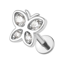 Titanium 5.5mm Premium Zirconia Butterfly - Threadless 18G - 7mm Flatback Stud