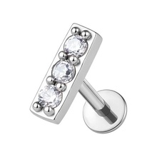 Titanium 5.5mm Premium Zirconia Rectangle - Threadless 18G - 7mm Flatback Stud