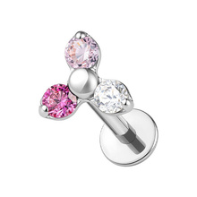 Titanium Premium Zirconia Pink Trinity - Threadless 18G - 7mm Flatback Stud