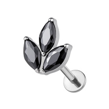 Titanium Black Premium Zirconia Marquise Cluster - Threadless 18G - 7mm Flatback Stud
