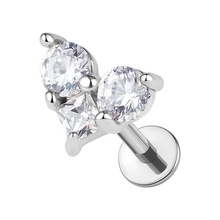Titanium Cubic Zirconia 5mm Heart - Threadless 18G - 7mm Flatback Stud
