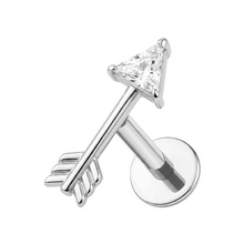 Titanium 12mm Cubic Zirconia Arrow - Threadless 18G - 7mm Flatback Stud
