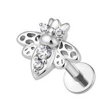 Titanium 7mm Cubic Zirconia Bee - Threadless 18G - 7mm Flatback Stud