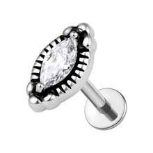 Titanium 7mm Cubic Zirconia Marquise - Threadless 18G - 7mm Flatback Stud