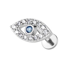 Titanium 10mm Cubic Zirconia Evil Eye - Threadless 18G - 7mm Flatback Stud