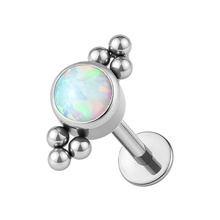 Titanium Lab Created  5mm White Opal - Threadless 18G - 7mm Flatback Stud