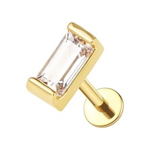 Gold Titanium 4mm Premium Crystal Baguette - Threadless 18G - 7mm Flatback Stud