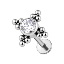 Titanium 5mm Premium Zirconia Ball Cross Cluster - Threadless 18G - 7mm Flatback Stud