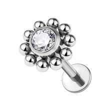 Titanium 4mm Premium Zirconia Sun Design - Threadless 18G - 7mm Flatback Stud