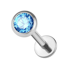 Titanium 3mm Aqua Premium Zirconia - Threadless 18G - 7mm Flatback Stud
