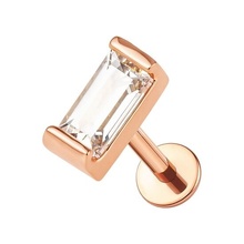 Rose Gold Titanium 4mm Premium Zirconia Crystal Baguette - Threadless 18G - 7mm Flatback Stud