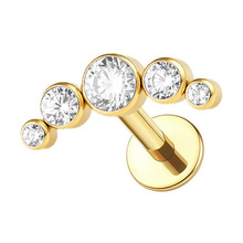 Gold Titanium Half Moon Cubic Zirconia - Threadless 18G - 7mm Flatback Stud