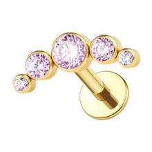 Gold Titanium Half Moon Pink Cubic Zirconia - Threadless 18G - 7mm Flatback Stud