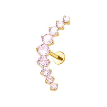 Gold Titanium Clawset Cluster PinkCubic Zirconia - Threadless 18G - 7mm Flatback Stud 