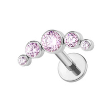  Titanium Half Moon Pink Cubic Zirconia - Threadless 18G - 7mm Flatback Stud 