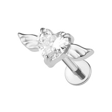  Titanium Heart & Wings Cubic Zirconia - Threadless 18G - 7mm Flatback Stud 
