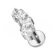  Titanium Square Trio Cubic Zirconia - Threadless 18G - 7mm Flatback Stud 