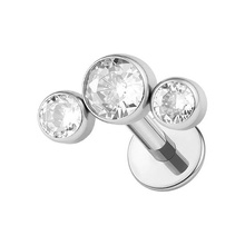  Titanium Bezel Set Trio Cubic Zirconia - Threadless 18G - 7mm Flatback Stud 
