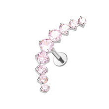  Titanium Clawset Cluster Pink Cubic Zirconia - Threadless 18G - 7mm Flatback Stud 