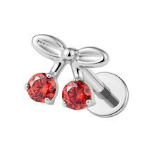  Titanium Cherries Red Cubic Zirconia - Threadless 18G - 7mm Flatback Stud 