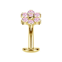 Gold Titanium Flower Pink Cubic Zirconia - Threadless 14G - 10mm Floating Navel