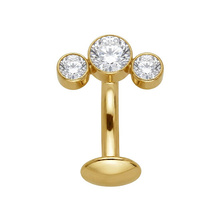 Gold Titanium Bezel Set Trio Cubic Zirconia - Threadless 14G - 10mm Floating Navel