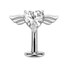  Titanium Heart & Wings Cubic Zirconia - Threadless 14G - 10mm Floating Navel