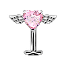  Titanium Heart & Wings Pink Cubic Zirconia - Threadless 14G - 10mm Floating Navel