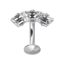  Titanium Square Trio Cubic Zirconia - Threadless 14G - 10mm Floating Navel