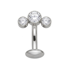  Titanium Bezel Set Trio Cubic Zirconia - Threadless 14G - 10mm Floating Navel