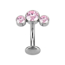  Titanium Bezel Set Trio Pink Cubic Zirconia - Threadless 14G - 10mm Floating Navel