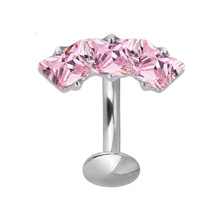 Titanium Square Trio Pink Cubic Zirconia - Threadless 14G - 10mm Floating Navel 
