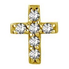 Gold Steel - Premium Zirconia - Cross - 5mm Threadless Attachment