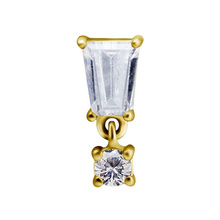 Gold Steel - Tapered Baguette And Square Charm - Cubic Zirconia - 8mm Threadless Attachment