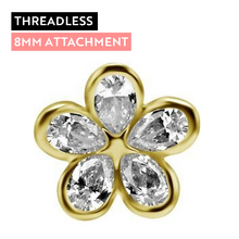 18K Gold - Premium Zirconia Flower - 8mm Threadless Attachment