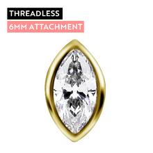 18K Gold - Marquise Shape Premium Zirconia - 6mm Threadless Attachment