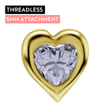 18k Gold - Heart Shape Premium Zirconia - 5mm Threadless Attachment
