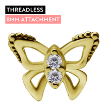 18K Gold - Butterfly Premium Zirconia - 8mm Threadless Attachment
