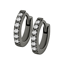 Black Steel Huggies Hoop Earrings - Cubic Zirconia 20 Gauge - 5mm