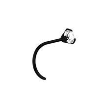 Black Steel Pigtail Nose Stud - Claw Set Cubic Zirconia - 2mm