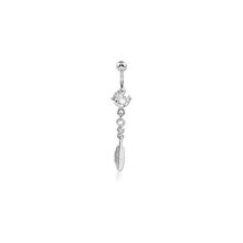 Surgical Steel Belly Bar - Jewel and Feather Charm