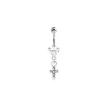 Surgical Steel Belly Bar - Jewelled Heart and Cross 14 Gauge - 10mm