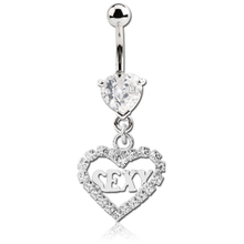 Surgical Steel Belly Bar - 'Sexy' Jewelled Hearts 14 Gauge - 10mm