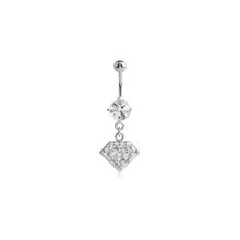 Surgical Steel Belly Bar - Diamond Shaped Crystals 14 Gauge - 10mm