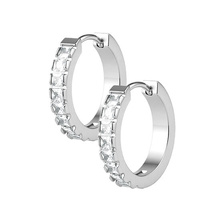 Surgical Steel Huggies Hoop Earrings - Square Cubic Zirconia 20 Gauge - 12mm
