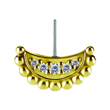 18K Gold Vertical Helix & Contraconch Attachment for Threadless Labret - Crescent Premium Zirconia - 11mm